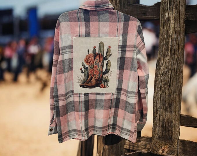 Fun plaid flannel shirt or shacket - Fun Rodeo - Country western theme - women's size medium - NEW Never Worn