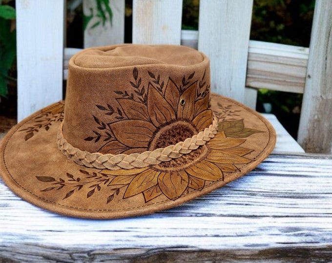 Hand Burned - Buttery Soft - Genuine Leather- Cowboy Hat - Medium