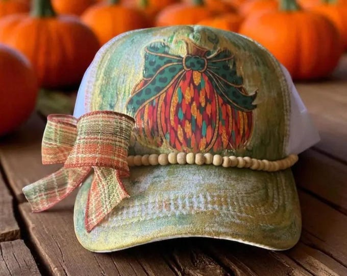 Fun - embellished - handcrafted- Fall themed- Trucker hat
