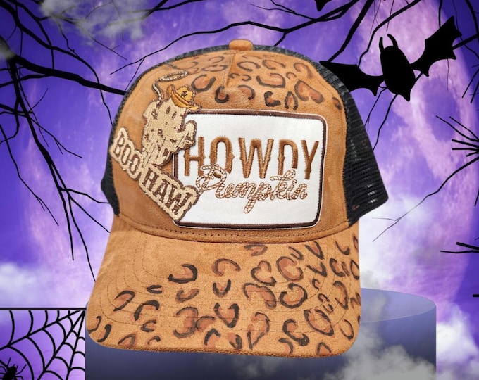 Hand Burned and painted Halloween design - mesh back trucker hat