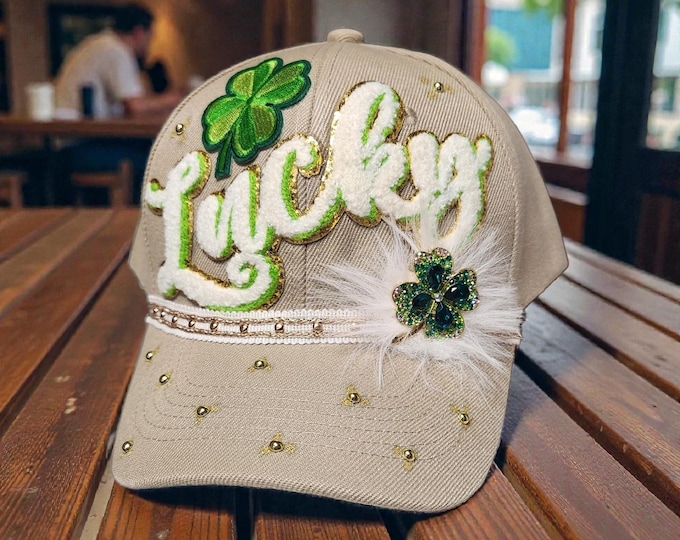 Fun - embellished - handcrafted- St Patrick's day - baseball cap