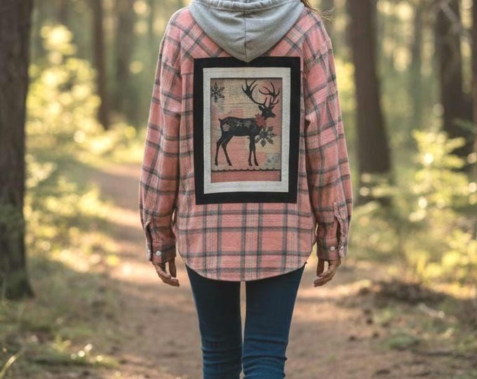 Handcrafted - Upcycled- Holiday - Christmas  - Flannel- Shirt Jacket - Size 2XL