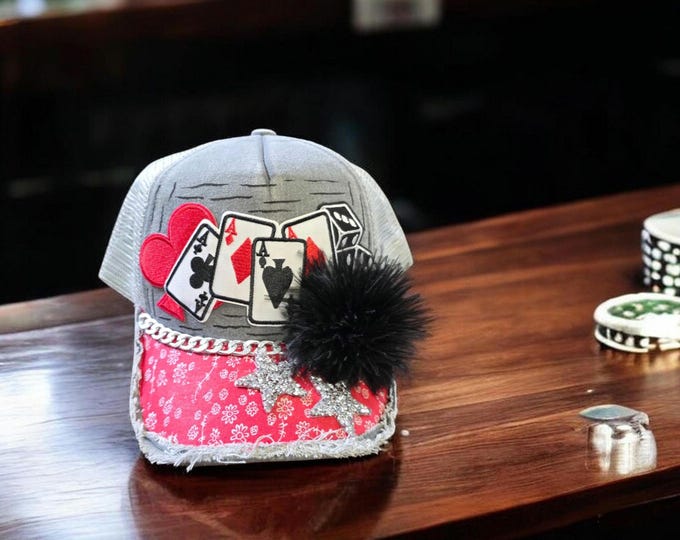 Fun embellished  handcrafted- Casino - Gambler - baseball cap with bling