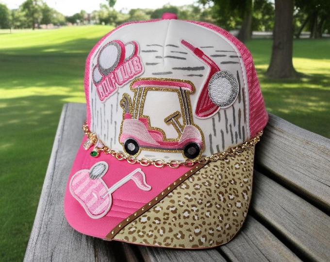 Fun - embellished - handcrafted- Pink Golf Cap - baseball cap
