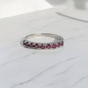 Elegant Half Eternity Ring with Rhodolite - Handmade Sterling Silver Jewelry