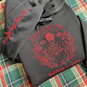 Astarion Approves Embroidered Hoodie, Baldur&#39;s Gate 3 Sweatshirt, Astarion Tattoo Shirt, BG3 Gamer Gift, Unique RPG Fan Apparel
