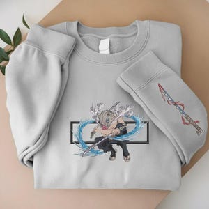 Embroidered Anime Sweatshirt, Demon Slayer Hoodie, Beast Breathing Second Form Shirt, Unique Embroidery Gift for Anime Lovers