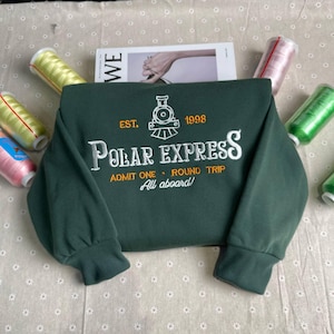 Polar Express Christmas Embroidered Sweatshirt, Vintage Crewneck, Holiday Gift, Polar Express Embroidery Shirt, Perfect for Christmas Lovers