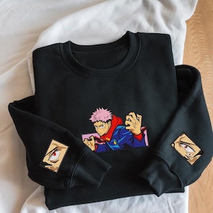 King of Curses Embroidered Sweatshirt, Malevolent Shrine-Inspired, Sorcery Battle Anime Sweater, Perfect Gift for Manga & Anime Fans.