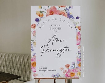 Spring Floral Welcome Sign Arch Flower Wedding Reception Field Flowers Wedding Template Printable Instant Download 017