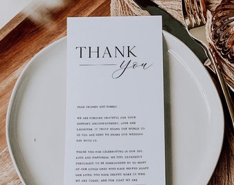 Table Thank You Template, Wedding Reception, Order of Events, Digital Download, Editable, DIY, Printable Template, Corjl 013