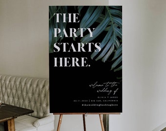 Party Starts Here Sign, Tropical Wedding Welcome Sign Template, Destination Wedding, Shower, Party, 24x36, DIY Editable Printable Corjl 001