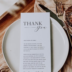 Table Thank You Template, Wedding Reception, Order of Events, Digital Download, Editable, DIY, Printable Template, Corjl 013 image 1