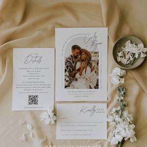 Photo Wedding Invitation Suite, Minimal Photo Arch Frame Invite, Modern Minimalist Wedding Invite, Instant Download, Corjl 015 image 1