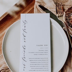 Hochzeit-Dankeschön-Vorlage, Hochzeit-Serviettennotiz, Hochzeitsmenü-Dankeschön, Gedeck-Dankeschön, druckbare Vorlage, Corjl 013