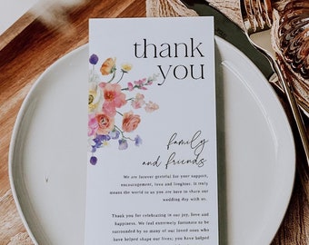 Spring Floral Table Thank You Template, Wedding Reception, Order of Events, Digital Download, Editable, DIY, Printable Template, Corjl 017