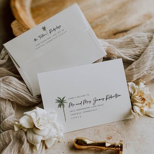 Tropical Palm Tree Wedding Envelope Address Template, A7 Envelope for Wedding Invitation, DIY Self Editable Template, Printable Corjl 010