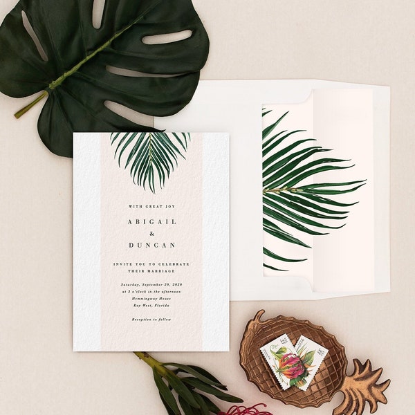 Invitation de mariage tropicale minimaliste | Mod Invitation de mariage | invitation de mariage Palm Leaf | Ensemble d’échantillons