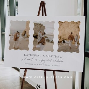 Wavy Photo Engagement Party Wedding Sign, Modern Minimal, DIY Editable Printable Template, Customize Wording, Instant Download, Corjl 013