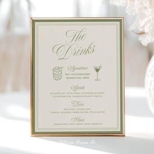 Retro Wedding Bar Menu Template, Modern Vintage Bar Sign, Drinks Sign, Signage Calligraphy, Old Money Menu, Wedding Reception 029