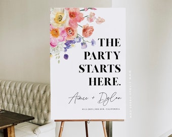 Modern Spring Floral Welcome Wedding Sign, Wild Flower Invite, Field Flowers Wedding Template, Printable Instant Download 017