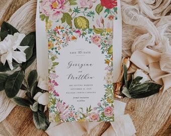 Wildflower Save the Date Invitation, Wedding Suite, Field Flowers Wedding Template, Printable Instant Download 012