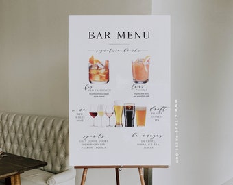 Signature Drinks Minimalist Multi-Drink Bar Menu Wedding Sign Corjl, 18x24" Wedding Drink Sign Printable Template EDITABLE 013