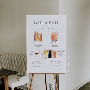 Signature Drinks Minimalist Multi-Drink Bar Menu Wedding Sign Corjl, 18x24&quot; Wedding Drink Sign Printable Template EDITABLE 013