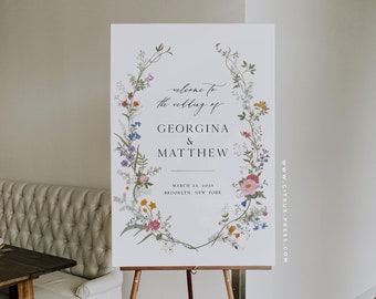 Wild flower Welcome Wedding Sign, Wedding Reception, Party Sign, Editable Printable Template, Customize Wording, Instant Download, Corjl 012