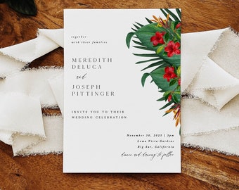 Tropical Wedding Invitation, Editable Template, Modern Botanical, Printable Wedding DIY Instant Download, Corjl 06