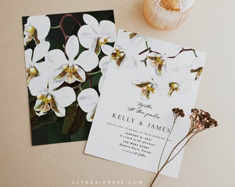 Modern Minimal Orchid Wedding Invitation | Beach Destination Invitation | Minimal Tropical Invitation | Sample Set