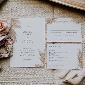 Pampas Grass Wedding Invitation Template, Boho Desert Invitation, Rust Mod Invitation INSTANT DOWNLOAD, DIY Self Edit Printable Corjl 03
