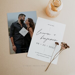 Minimalist Save the Date Template, Modern Wedding Invitation Black and White, Printable Wedding Invitation Suite Download, Corjl