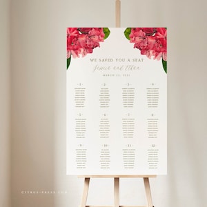 Tropical Bougainvillea Wedding Seating Chart 24x36 | DIY Editable Printable Template | Instant Download | Corjl 01