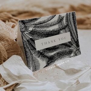 Tropical Thank You Card, Folded Card Photo Wedding Card, 6x4 Modern Black Palm Tree Card, DIY Self Editable Template, Printable Corjl 019