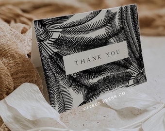 Tropical Thank You Card, Folded Card Photo Wedding Card, 6x4 Modern Black Palm Tree Card, DIY Self Editable Template, Printable Corjl 019