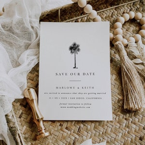 Minimal Palm Tree Save the Date Card, 5x7 Modern Black Palm Tropical, Destination Wedding, DIY Self Editable Template, Printable Corjl 019 image 4