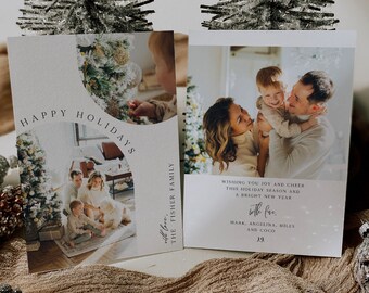 Minimalist Holiday Photo Card, Arch Christmas Happy Holidays Photo, Merry Christmas, DIY Self Editable Template, Printable Corjl 016