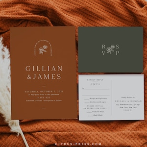 Rust Boho Invitation | Modern Minimal Wedding Invitation | Minimal Romantic Invitation | Sample Set 'Gillian'