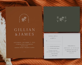 Rust Boho Invitation | Modern Minimal Wedding Invitation | Minimal Romantic Invitation | Sample Set 'Gillian'