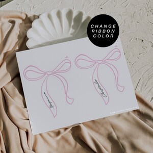 Ribbon Bow Name Card Place Setting Wedding Template | DIY Editable Bow Place Card Wedding Reception | Coquette Ribbon Name Card Cut Out 015 image 4