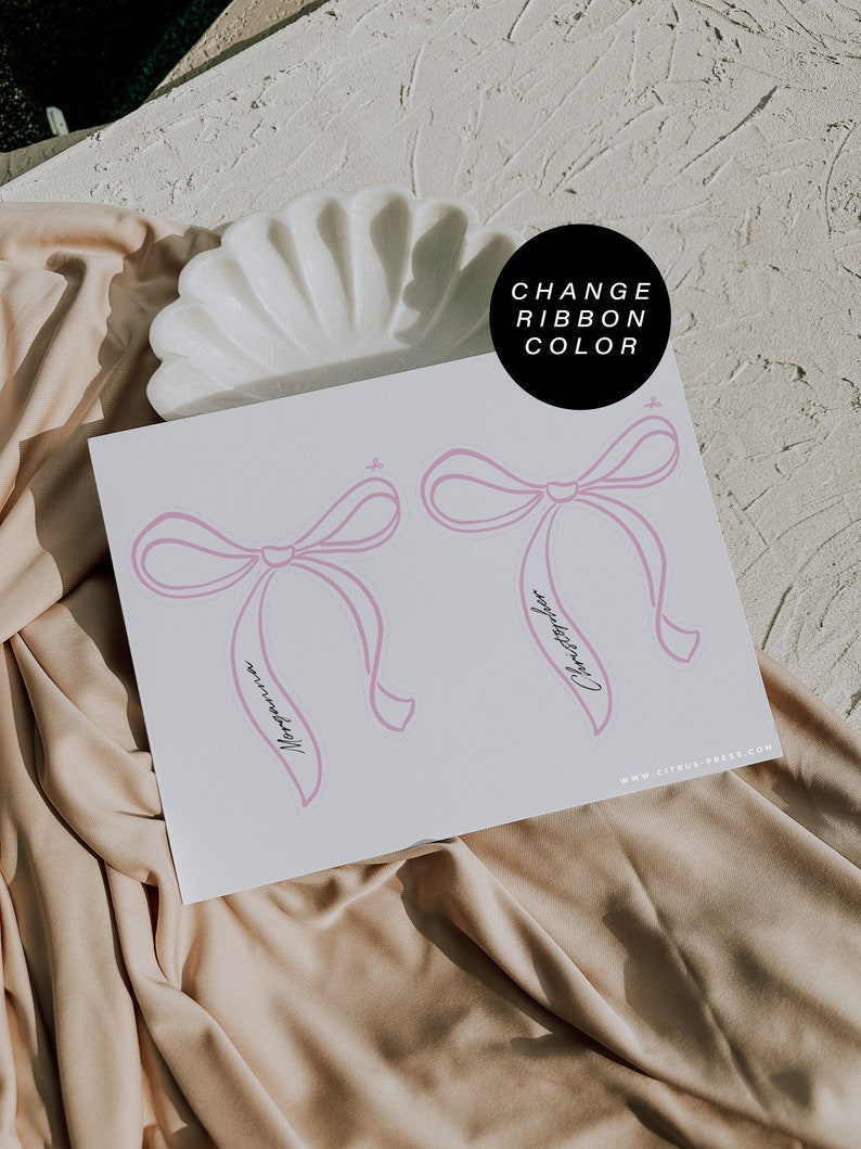 Ribbon Bow Name Card Place Setting Wedding Template | DIY Editable Bow Place Card Wedding Reception | Coquette Ribbon Name Card Cut Out 015 image 4