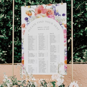 Moderne lente bloemen boog zitplaatsen grafiek, wilde bloemen bruiloft receptie, veld bloemen bruiloft sjabloon, afdrukbare Instant Download 017