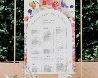 Modern Spring Floral Arch Seating Chart, Wild Flower Wedding Reception, Field Flowers Wedding Template, Printable Instant Download 017