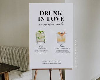 Signature Drinks Minimalist Bar Menu Wedding Sign Corjl, 18x24" Wedding Drink Sign Printable Template EDITABLE 013