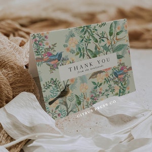 Love Bird Thank You Card, Folded Thank You Card, Vintage Bird, Template 6x4 Folded, Instant Download, Corjl Printable 018