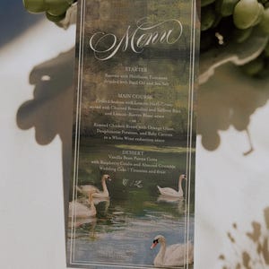 Painted Swan Wedding Menu Template | Editable 4x9 Reception Menu | Romantic Swan Menu Card | Corjl Instant Download 030 image 5