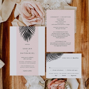 Minimalist Tropical Wedding Invitation Template, Beach Destination, Palm Leaf Invitation INSTANT DOWNLOAD, DIY Self Edit Printable Corjl 04