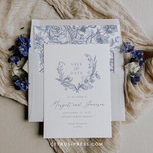 Blue Floral Save the Date Invitation, Wedding Suite, Chinoiserie Wedding Template, Printable Instant Download 020 image 4