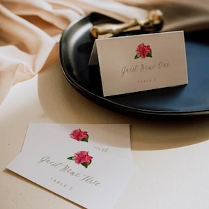 Bougainvillea Wedding Place Card Template, Tropical, Destination, Beach Wedding Template, Editable Text with Corjl 01